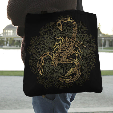 Scorpio Zodiac Book Shopping Market Tote Bag, Scorpion Lover Gift, Scorpion Pretty Art Print Tote Bags, Eco Friendly Scorpio Tote