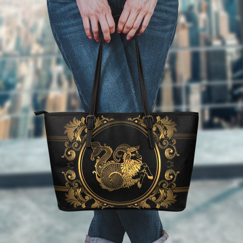 Capricorn Zodiac Book Shopping PU Leather Tote Bag, Capricorn Market Bag, Capricorn Pretty Fine Art Print Tote Bags, Capricron Concert Tote