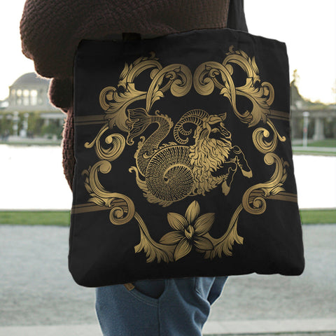 Capricorn Zodiac Book Shopping Market Tote Bag, Capricorn Lover Gift, Capricorn Pretty Art Print Tote Bags, Eco Friendly Capricorn Tote