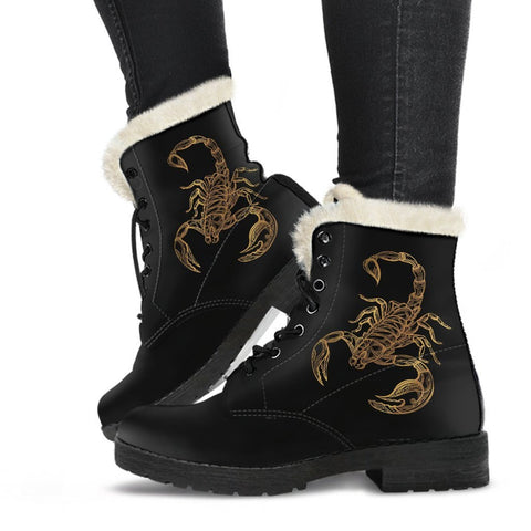 Scorpio Zodiac Faux Fur Boots, Scorpion Art Booties, Scorpion Lover Gift, Miraculous Scorpio Star Sign Men's And Women's Boots