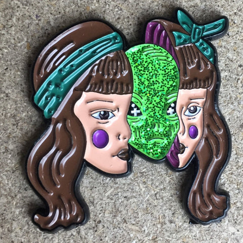 Split Face Alien Festival Enamel Hat Pin