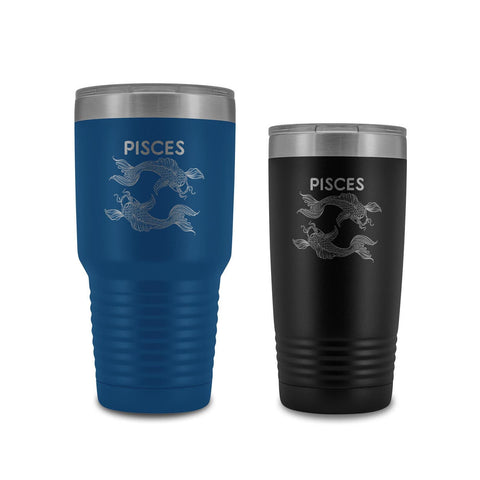 Pisces Zodiac Star Sign Travel Tumbler Mug, Pisces Tumbler, Best Fish Lover Birthday Gift, Large Coffee Cup With Lid (20 oz or 30 oz)