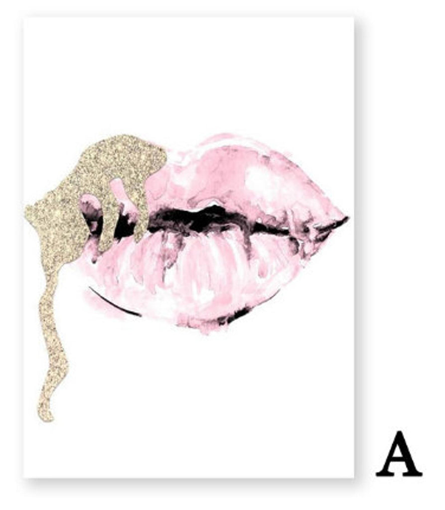 Pink Lips Print Perfume Poster Lipstick Makeup Wall Art Painting Fashion Posters And Prints Flower Wall Pictures Bedroom Decor