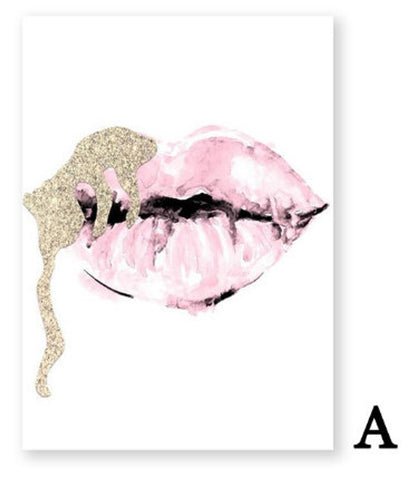 Pink Lips Print Perfume Poster Lipstick Makeup Wall Art Painting Fashion Posters And Prints Flower Wall Pictures Bedroom Decor