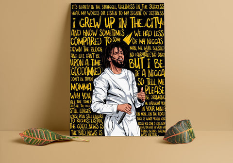 J Cole Custom Printing, Home Decor, Wall Hanging, Custom Canvas, J Cole Art, Rapper Print