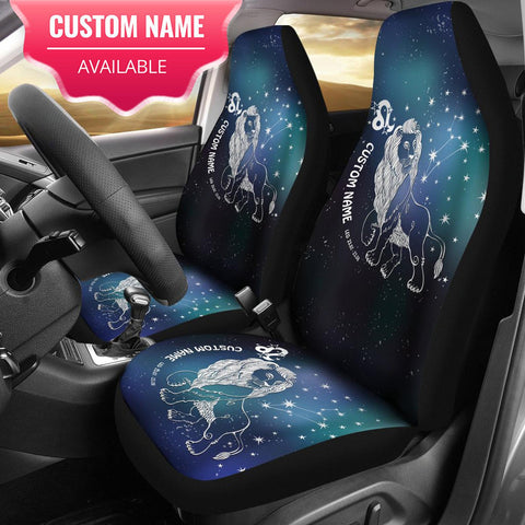 Personalized Leo Horoscope Zodiac Star Sign Car Seat Covers, Leo Front Car Cover Gift, Leo Custom Car Seats Print Set, Pair Of Covers