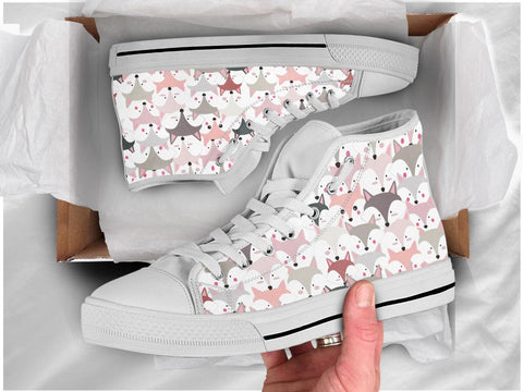 Fox Face Shoes Fox Pattern Sneakers Fox Print Cute Shoes Fox Lover Gifts Custom High Top Converse Style Sneakers For Adults Women & Men